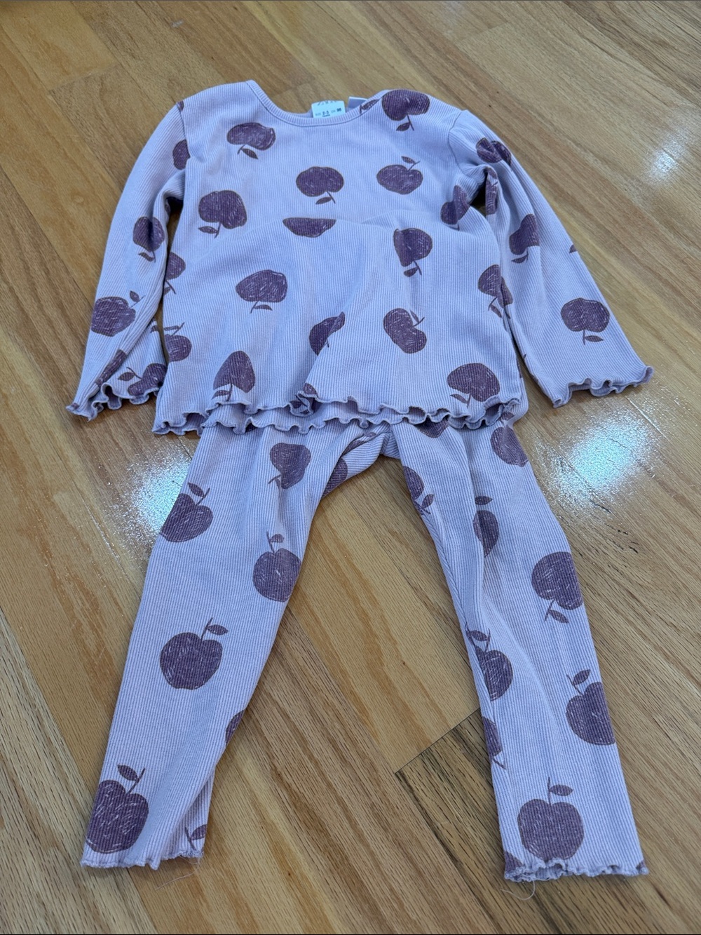 Zara Lilac Pajama Set with Brown Apple Print